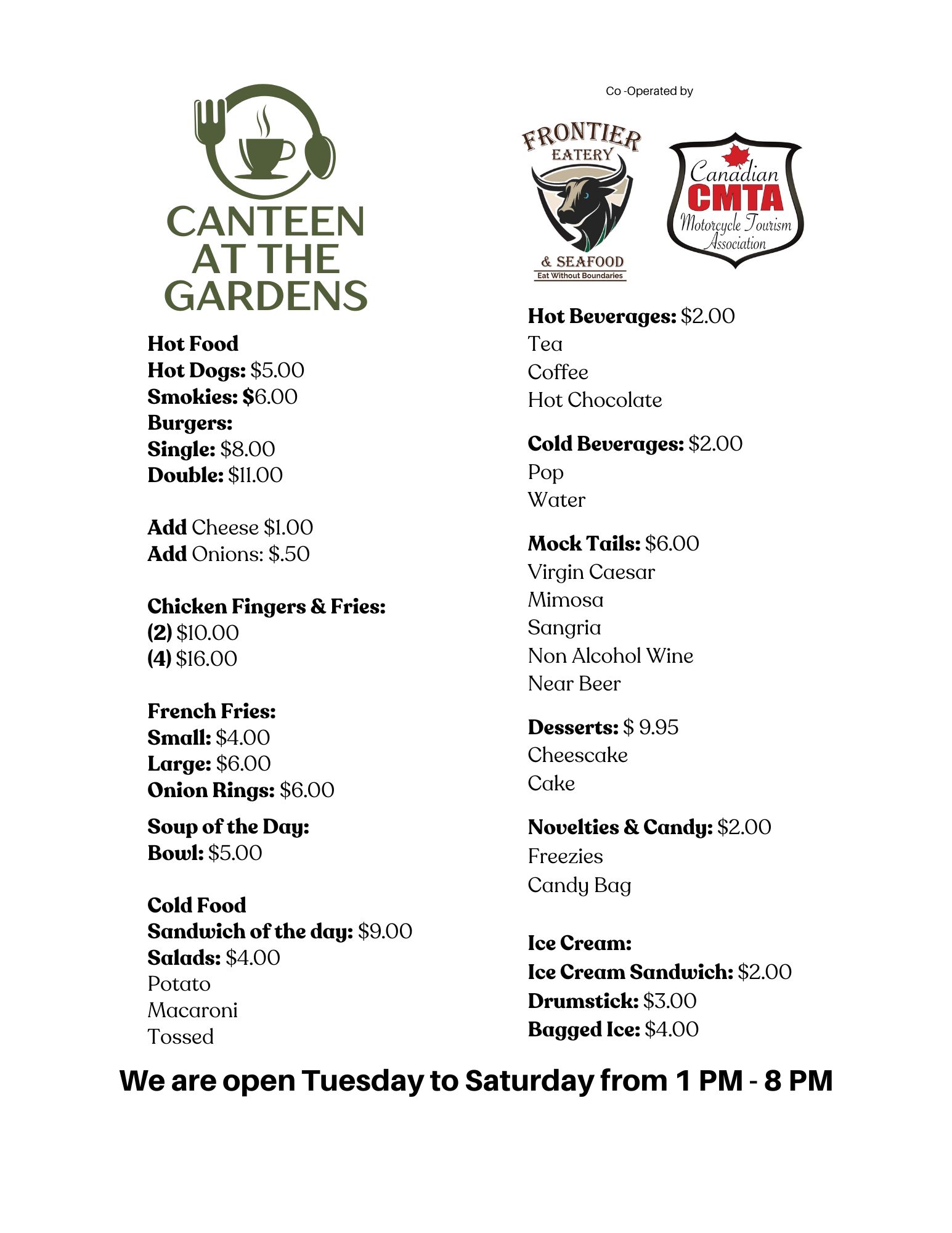 Canteen at the Gardens Menu